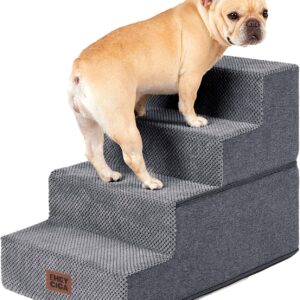 EHEYCIGA Dog Stairs for Bed 18″ H, 4-Step Dog Steps for High Bed, Grey