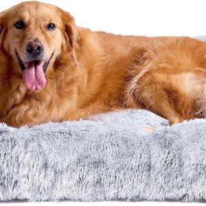 EHEYCIGA Fluffy Dog Crate Bed, Plush Extra Large Dog Pillow, Grey