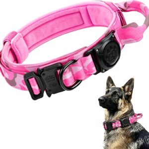 Hotsky IP68 Waterproof Tactical Airtag Dog Collar with Handle,Pink Camo,XL