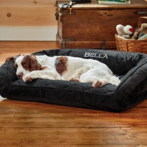 Orvis ComfortFill-Eco Couch Dog Bed – Plush Three-Sided Bolster with ComfortFill-Eco Cushion, Quilted Cover, Zip-Off & Machine Washable, Slate – Medium Orvis ComfortFill-Eco Couch Dog Bed – Plush Three-Sided Bolster with ComfortFill-Eco Cushion, Quilted Cover, Zip-Off & Machine Washable, Slate – Medium