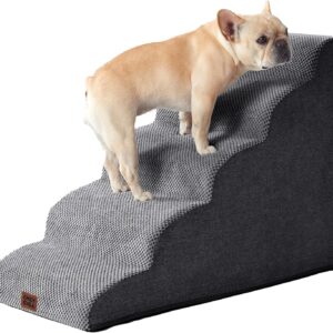 EHEYCIGA Curved Dog Stairs Ramp for High Beds 22.6″ H, 5 Step Pet Step