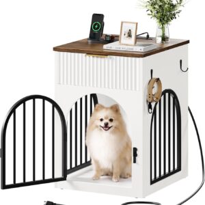 Dog Crate Furniture for Small Dogs, White and Walnut