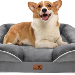 Spotted Play Orthopedic Dog Bed with Sides – Dog Sofa Beds for Medium Dogs, Supportive Foam Pet Couch Bed with Washable Removable Cover, Waterproof Lining and Non-Slip Bottom, Grey – M