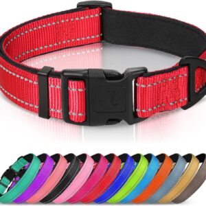 Joytale Reflective Dog Collar, Adjustable Neoprene Padded, Red L