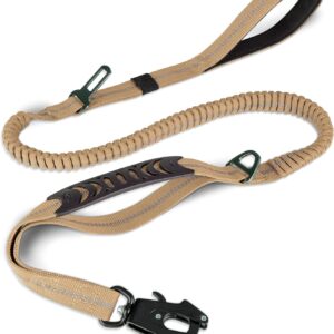 Joytale Tactical Bungee Dog Leash, Shock Absorbing No Pull, Coyote Brown