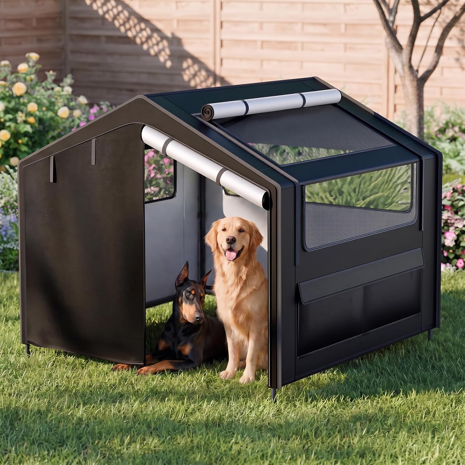 LATIBELL Waterproof Large Outdoor Dog Tent with Magnetic Door Mesh Windows LATIBELL Waterproof Large Outdoor Dog Tent with Magnetic Door Mesh Windows