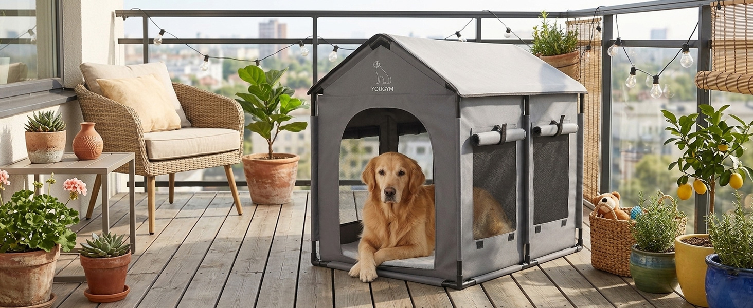 The insulated doghouse has mesh windows, make the doghouse more breathable and cool in summer.
