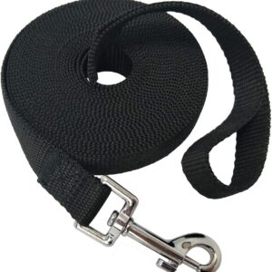 Nylon Training Dog Leash for Small Medium Large Dogs, 15ft 20ft 30ft 50ft Long Puppy Lead for Obedience Recall Training, Camping (20ft, Black)
