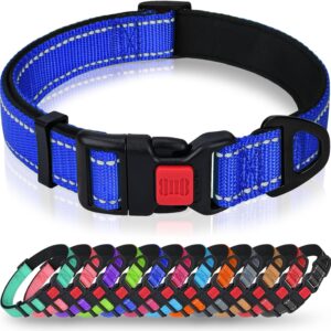 Taglory Reflective Large Dog Collar, Comfortable for Safe Night Walks, Blue