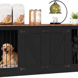 Garvee 70.8″ Double Dog Crate Furniture, Farmhouse Dog Crate TV Stand