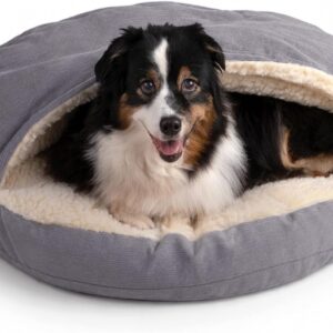Snoozer Cozy Cave Dog Bed, Round Covered Dog Bed, Heather Gray (L)