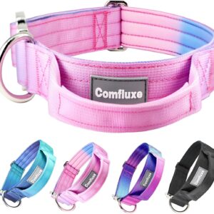 Tactical Heavy Duty Dog Collar w/Handle for Medium Dogs – Wide,Thick(Pink)