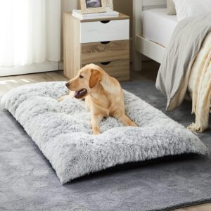 BFPETHOME Dog Beds for Large Dogs, Plush Dog Crate Bed Fluffy Cozy Kennel Pad for Sleeping &Ease Anxiety, Washable Pet Mats with Anti-Slip Bottom for Large Dogs, Grey