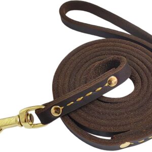 Leather Dog Leash 6 ft x 1/2 inch Heavy Duty Genuine Leather Dog Training Leash Soft and Strong Leather Leash for Small and Medium Dogs Brown