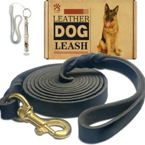 Leather Dog Leash 8ft x 3/4 inch,Strong Heavy Duty Genuine Leather Braided Dog Training Leash, Soft and Comfortable for Large Dogs, Medium Small Dogs (Black, 8FT*3/4in)
