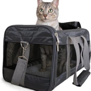 Sherpa Pet Carrier Airline Approved with Spring Wire Frame – Cat Carrier and Dog Carriers for Airline Travel and Vet Visits, Mesh Ventilation, Locking Zippers – Charcoal Grey, Large